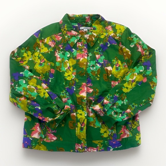 Isaac Mizrahi Jackets & Blazers - Isaac Mizrahi Live Jacket Womens 16 Button Green Floral Coastal Grandma Western